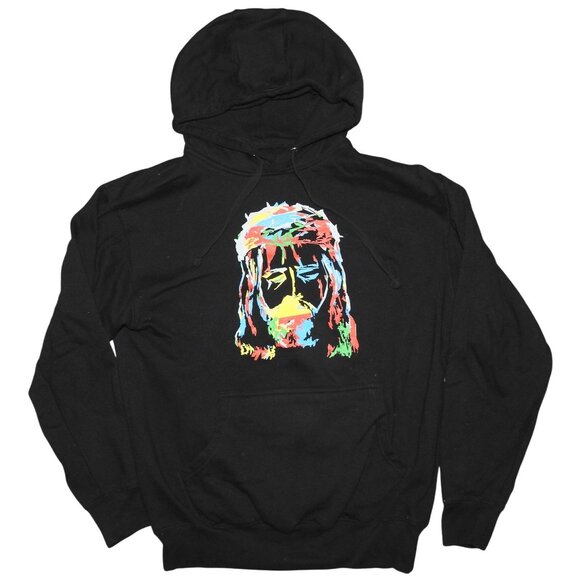 WRLDINVSN Black Multicolor Jesus Pullover Hoodie Sweatshirt Adult Medium - Picture 1 of 6
